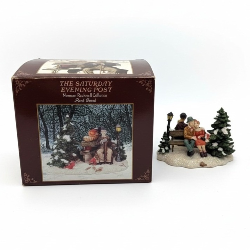 Vintage Norman Rockwell Park Bench Winter Figurine Saturday Evening Post